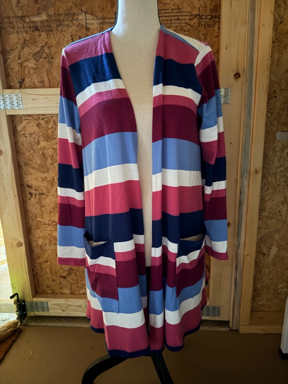 LuLaRoe Striped Open Front Cardigan in Navy, Burgundy, Pink, Light Blue, White